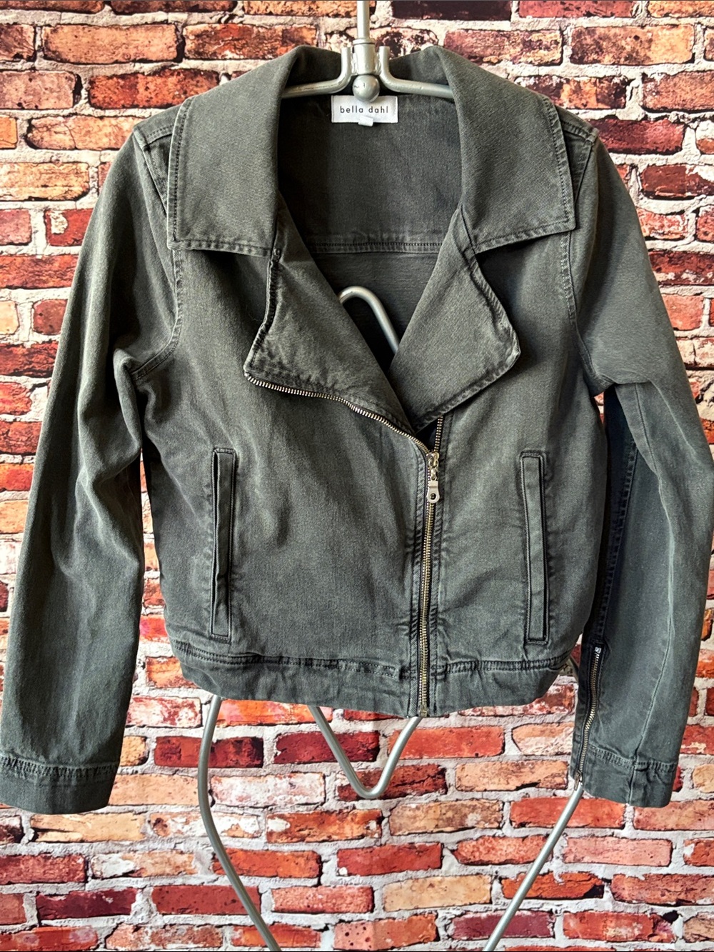 Bella Dahl Washed Black Denim Utility Zip Jacket Size XS